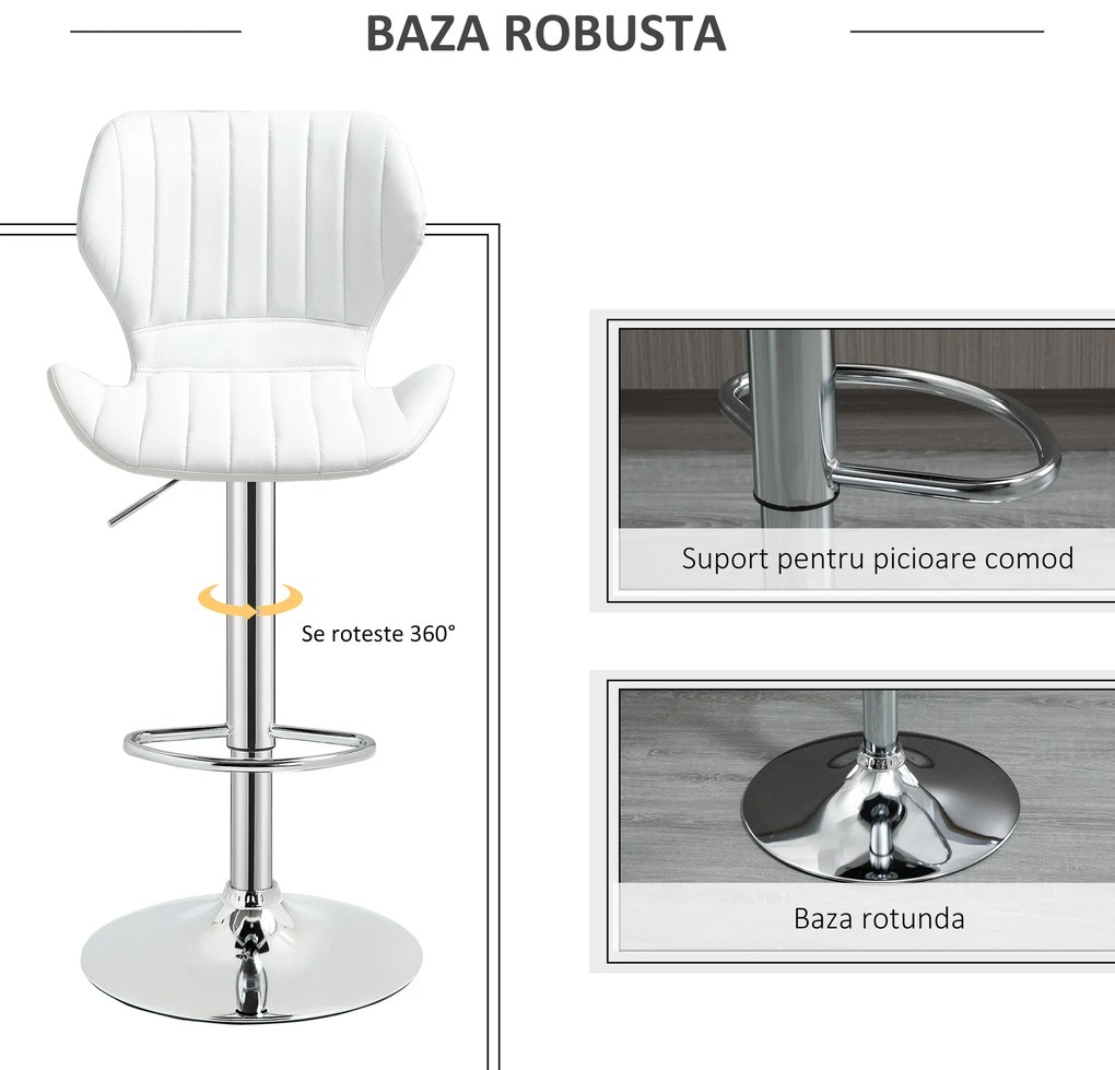 HOMCOM Set 2 Scaune Înalte cu Înălțime Reglabilă, Șezut Ergonomic și Suport pentru Picioare, 47x51,5x113,5 cm, Alb | Aosom Romania