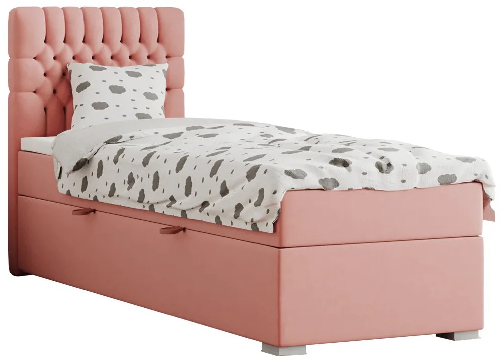 Pat boxspring, pat de o persoană, somon, 90x200, stânga, FONDA