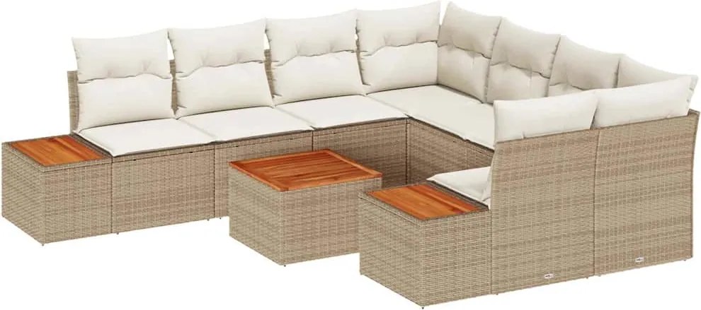 vidaXL Set de canapele pentru grădină cu pernă 9 pcs Bej Rattan poli