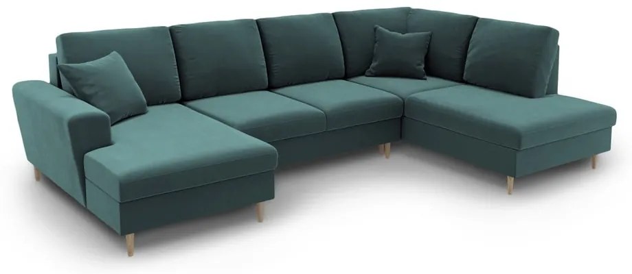 Colțar petrol extensibil, cu spațiu de depozitare cu tapițerie din catifea (cu colț pe partea dreaptă-în formă de "U") Kyoto – Cosmopolitan Design