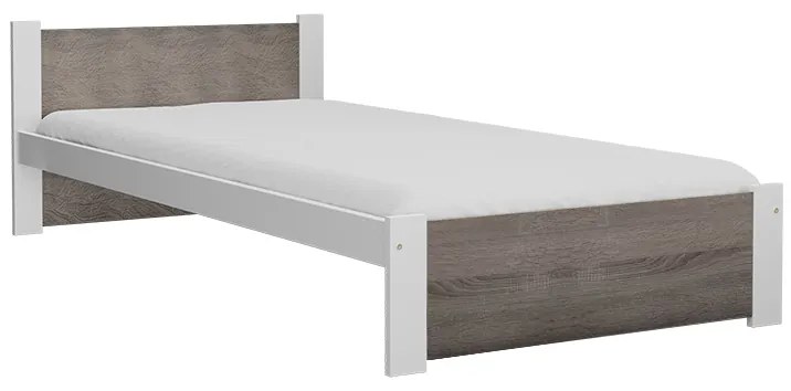 Pat de o persoana stejar alb/trufa, IKAROS 90 x 200 cm Saltele: Cu saltele Deluxe 10 cm, Somiera pat: Cu lamele drepte