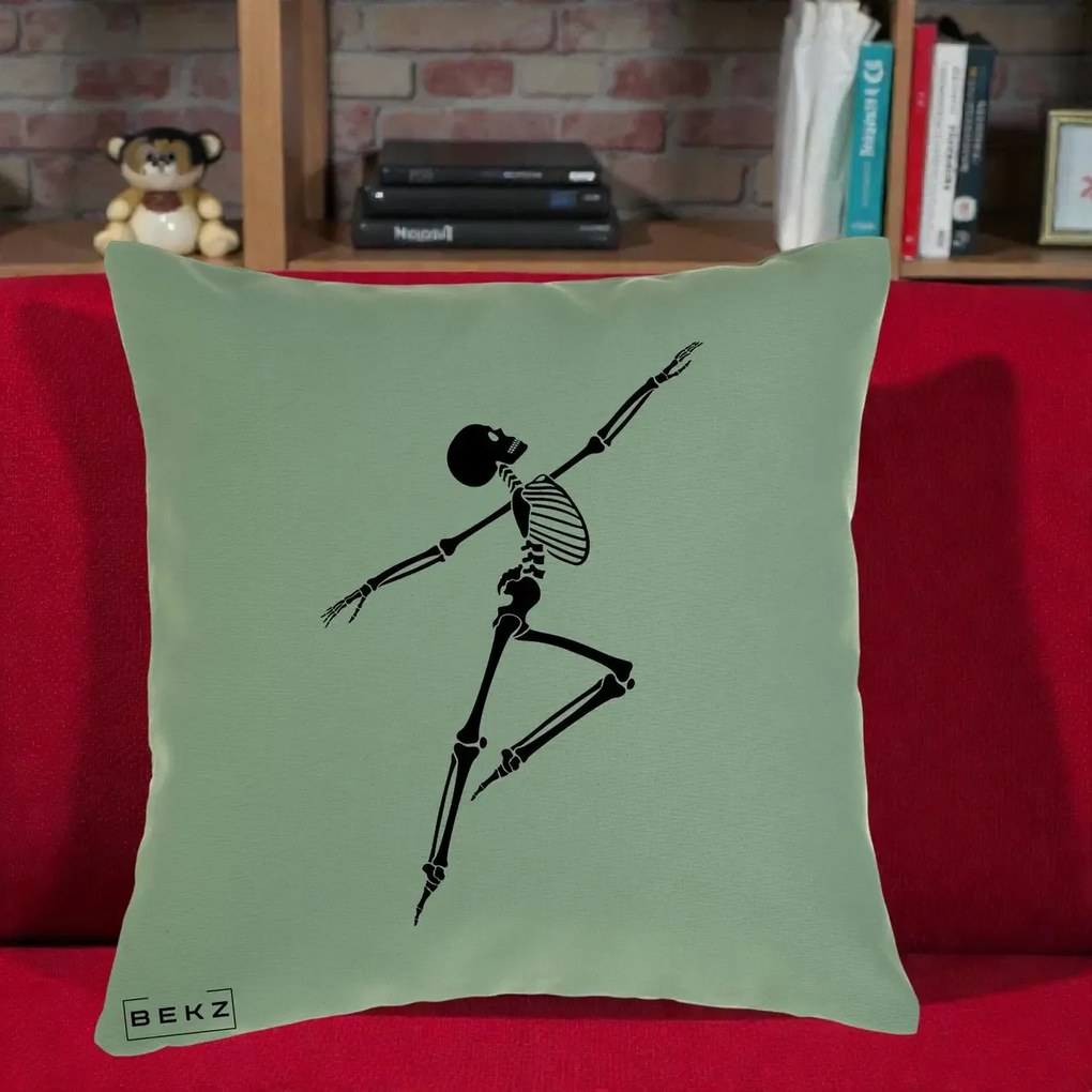 Perna Decorativa Schelet Dansator Silueta Neagra Halloween, 40x40 cm, Verde, Husa Detasabila, Perna Inclusa, BEKZ®