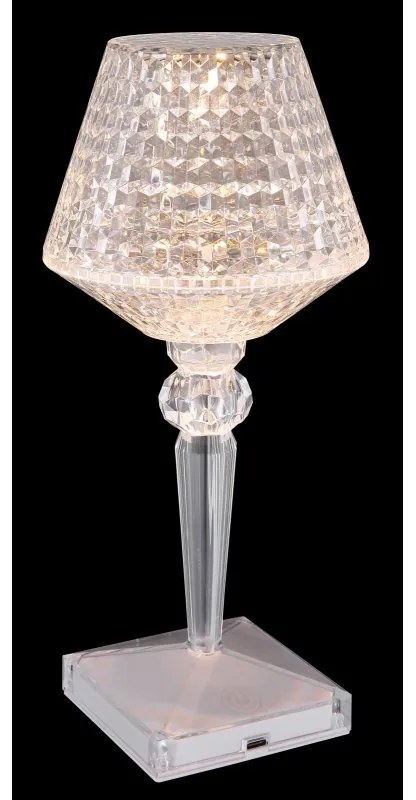 Lampa de masa cu baterii, plastic transparent cu efect de cristal Gixi alb