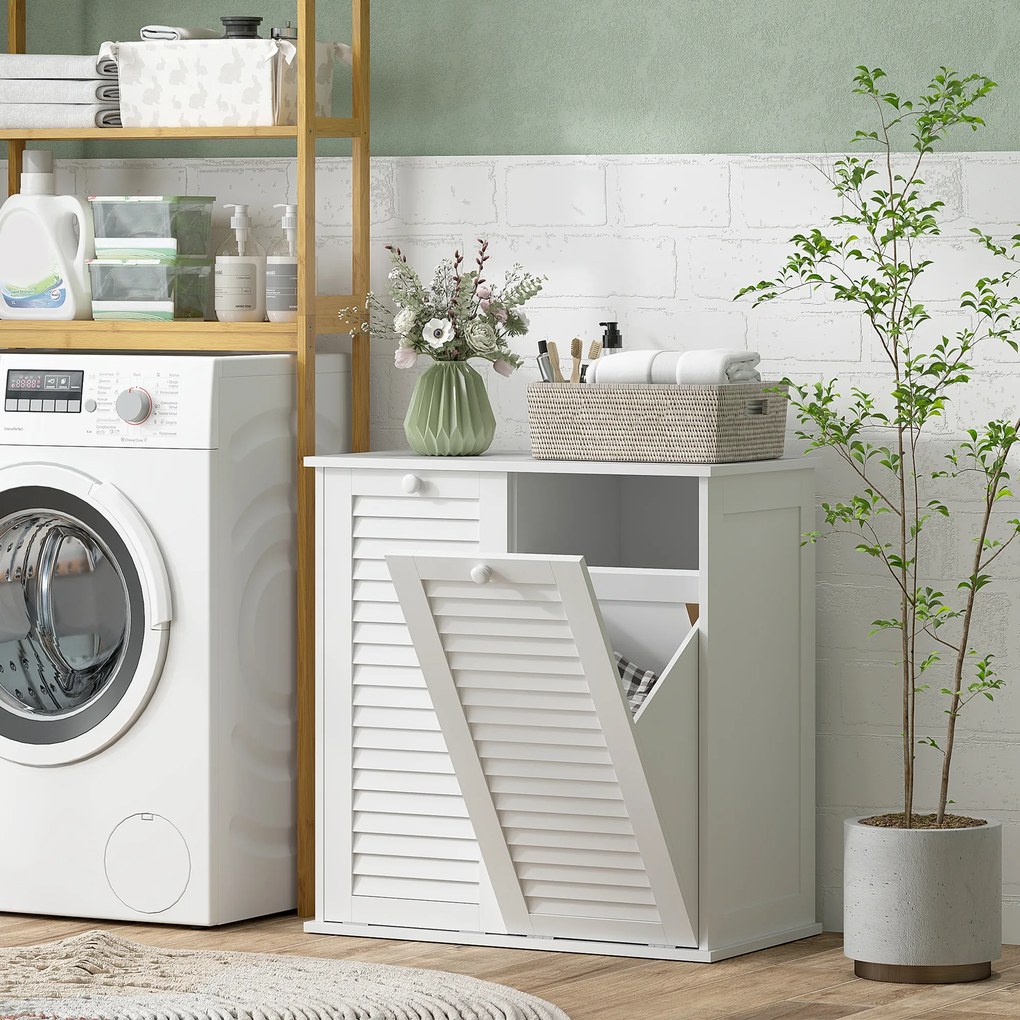 HOMCOM Dulap baie cu coș de rufe mobilier baie din lemn uși lamelare 2 coșuri 70 x 38 x 73 cm alb | Aosom Romania