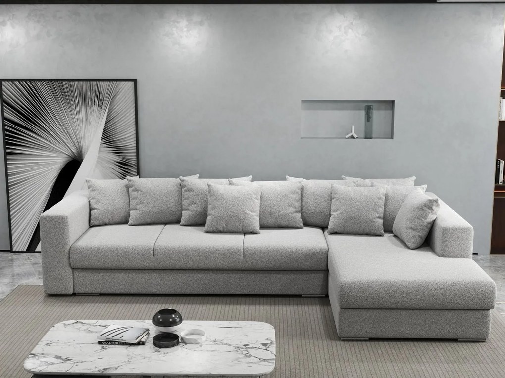 Colțar extensibil dumonde cu ladă de depozitare si sezut confortabil din spuma high-density, Gloria Euphoria Dove II 320x183 cm