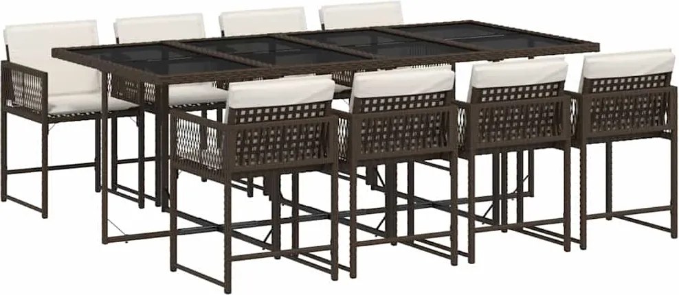 vidaXL Set mobilier de grădină cu perne, 9 piese, maro, poliratan