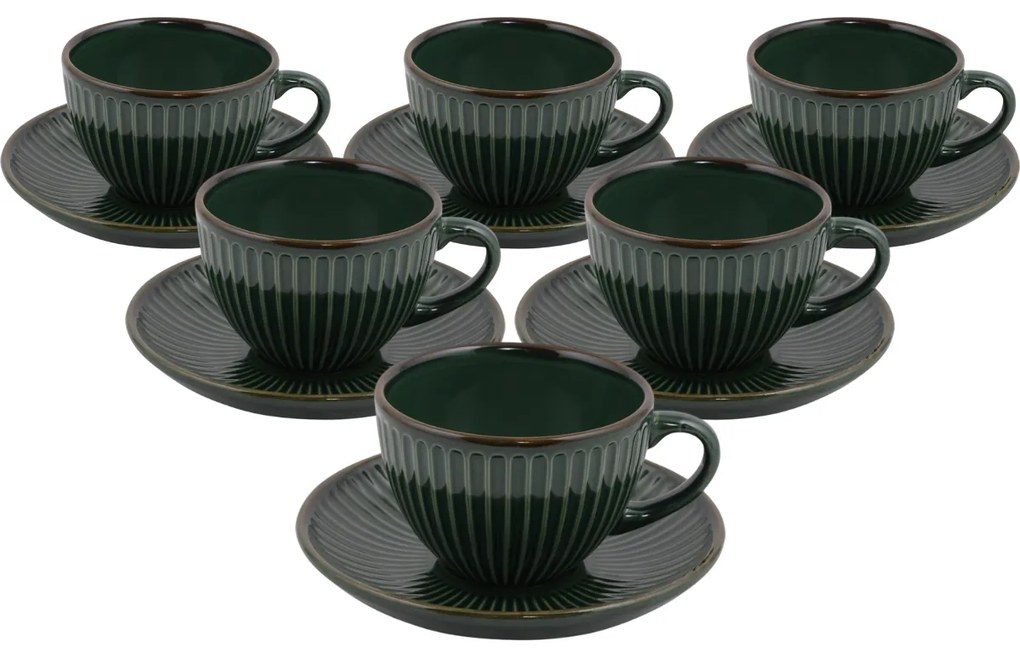 Set de 6 cești din ceramică cu farfurioare Linea210 ml, verde