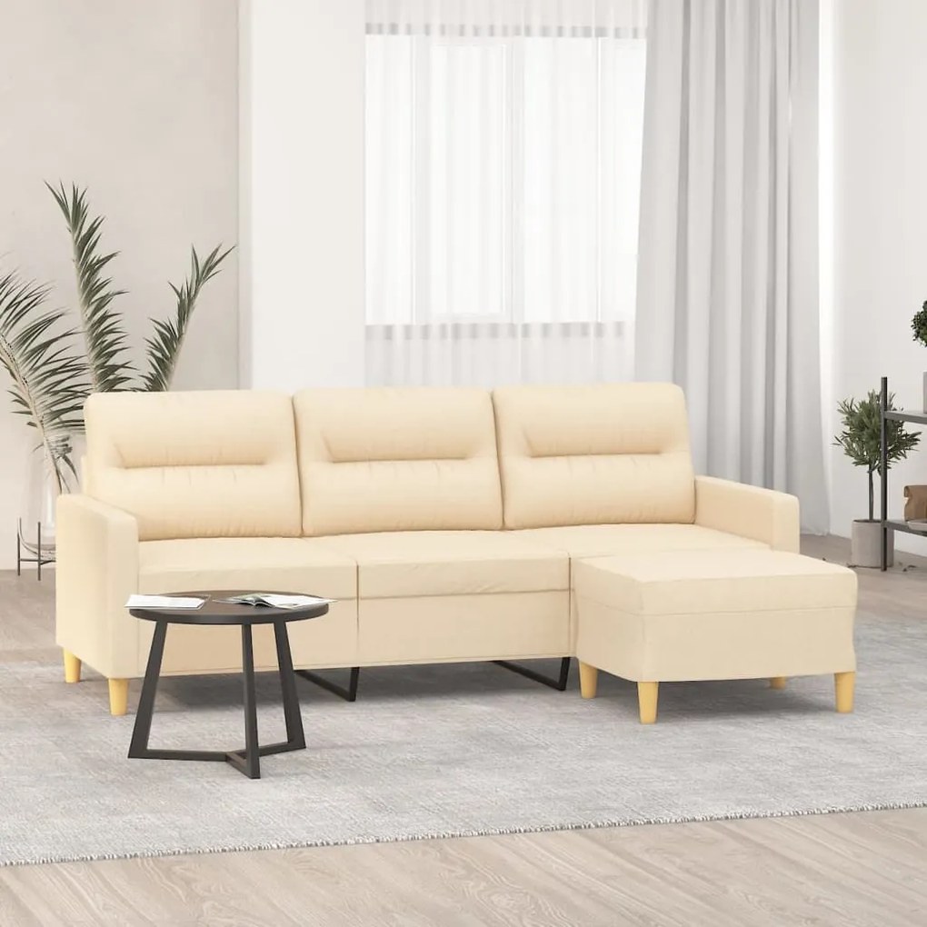 3153423 vidaXL Canapea cu 3 locuri cu taburet, crem, 180 cm, material textil