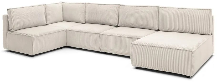 Colțar crem cu tapițerie din catifea reiată (în formă de "U"/cu colț variabil) Nihad modular – Bobochic Paris