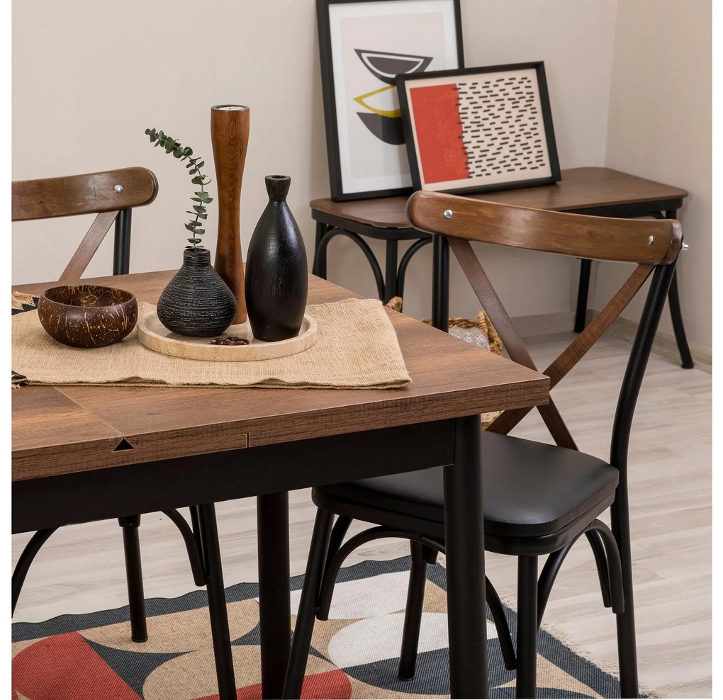 Set mobilier sufragerie Duvasa 9 (negru) (pentru 4 persoane). 1093809