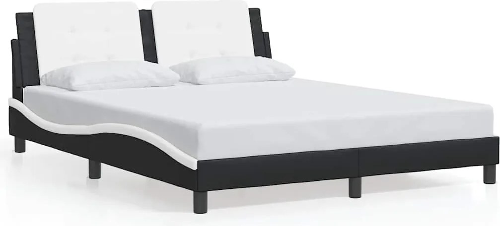 vidaXL Cadru de pat fără saltea, Zadar, negru/alb, 160x200 cm, piele ecologică