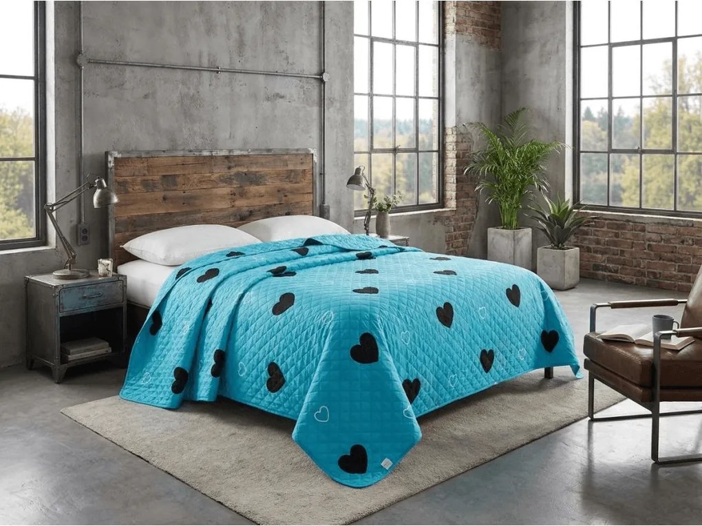 Cuvertura de pat CORAZON albastru Dimensiune: 170 x 210 cm