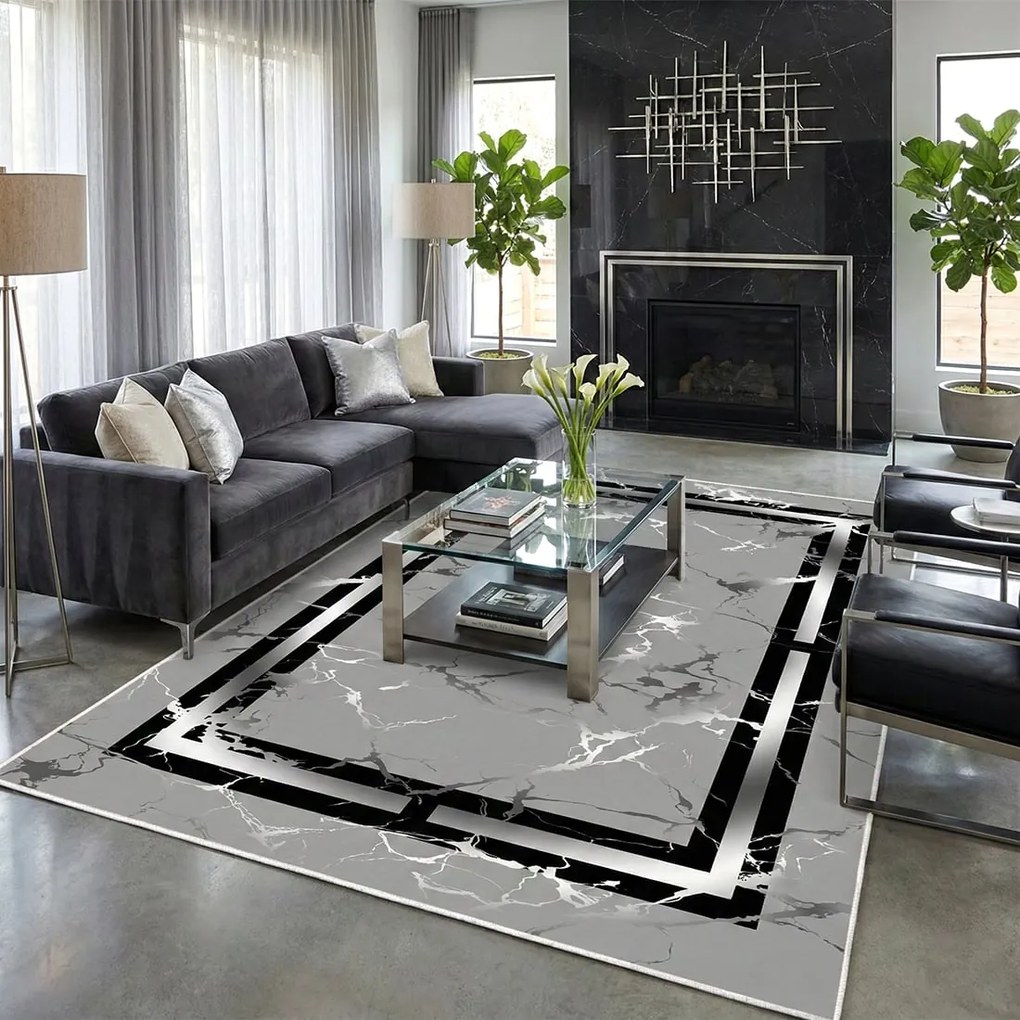 Covor camera antiderapant, 120x180 cm, Marmura Gri