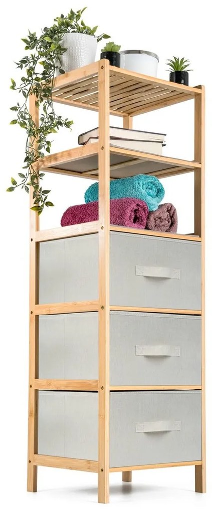 Raftier din bambus cu coșuri G21, 5 etajere, bej, 5 etaje