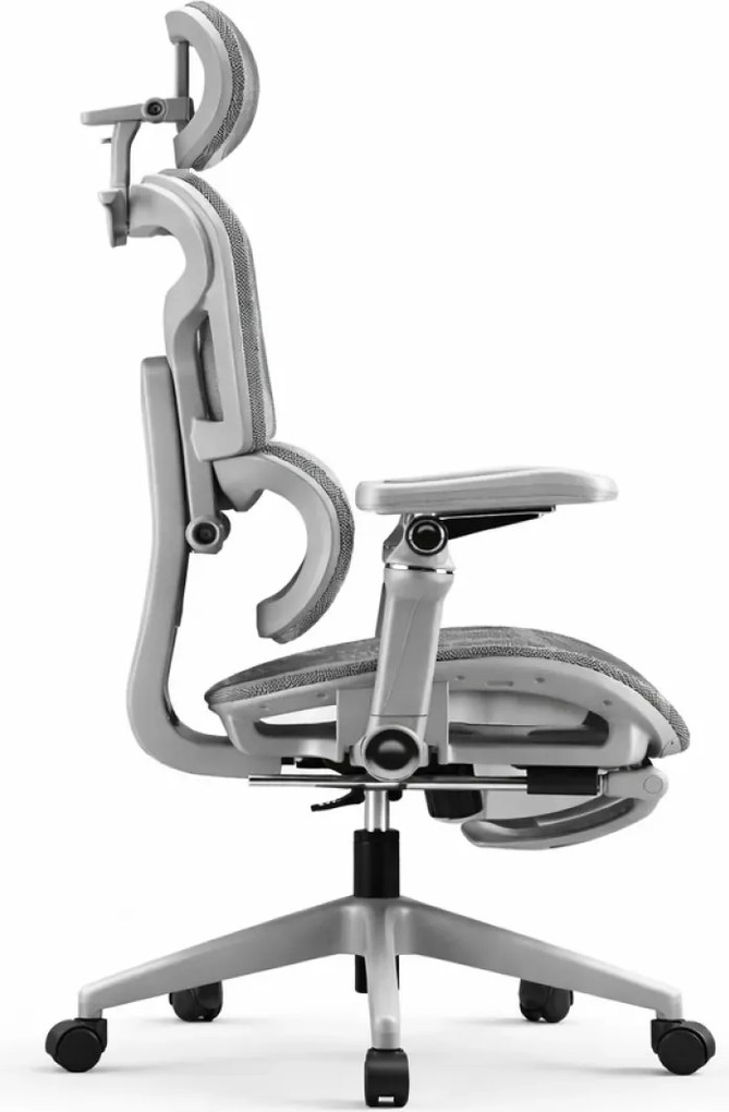 Scaun ergonomic, Sezut Translatie, cotiere 6D, tetiera 6D, suport lombar reglabil, spătar reglabil inaltime, pivotant, suport picioare, Gri