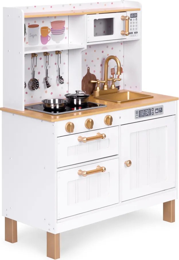 Bucătărie mare din lemn cu dulapuri cu deschidere LED și 7 accesorii