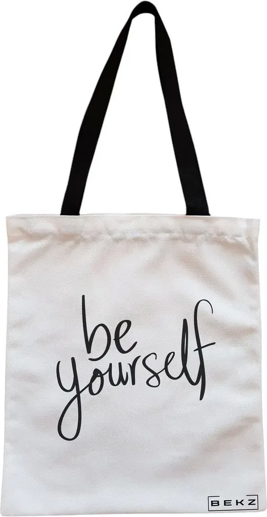 Sacosa de Panza pentru Cumparaturi, Geanta Tote, model Be Yourself, Cu fermoar, 38x34.5 cm, Alba, BEKZ®