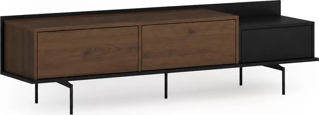 Comodă TV Zenar 200 cm cu picioare metalice și sertar - nuc elegant / negru