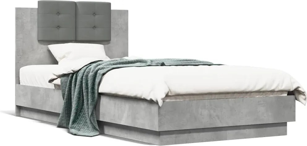 vidaXL Cadru de pat cu tăblie, gri beton, 75x190 cm, lemn prelucrat