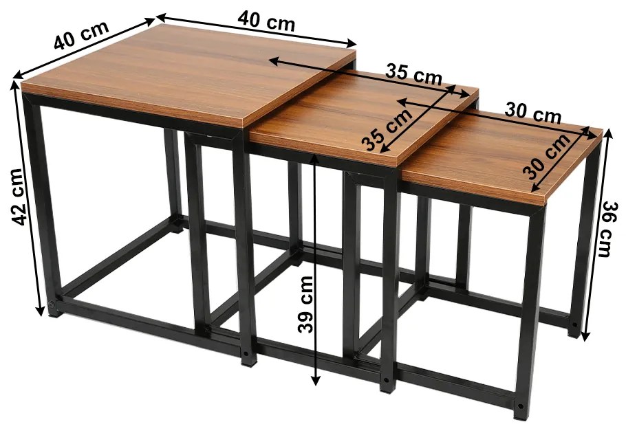 Set 3 masute de cafea, nuc negru, KASTLER NEW TYP 3