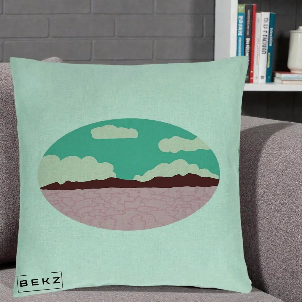 Perna Decorativa Peisaj Desert Oval Pastel, 40x40 cm, Verde Menta, Husa Detasabila, Perna Inclusa, BEKZ®