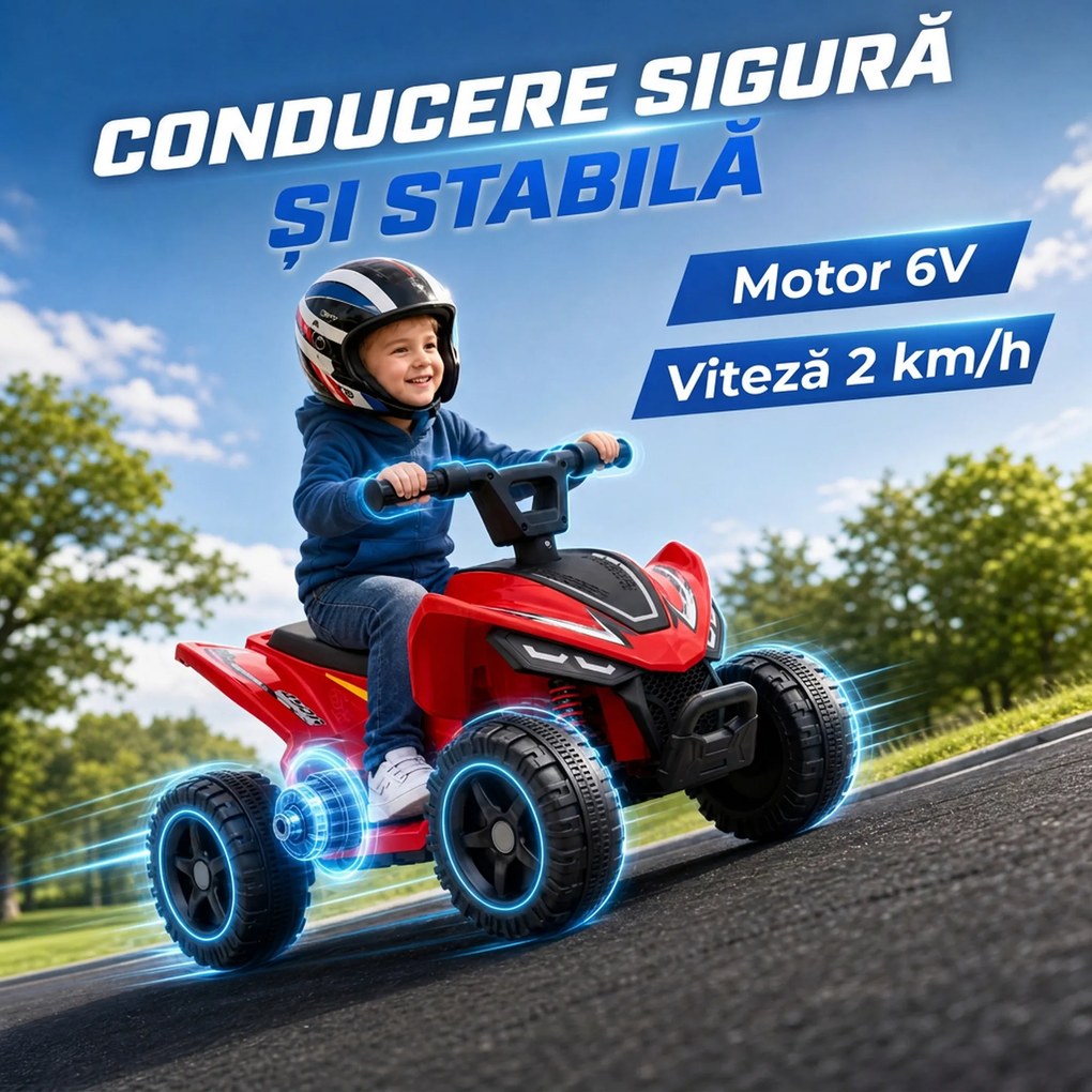 AIYAPLAY ATV Electric pentru Copii 18-48 Luni, 6V, 2 km/h, Sarcină 25 kg, Roșu | Aosom Romania