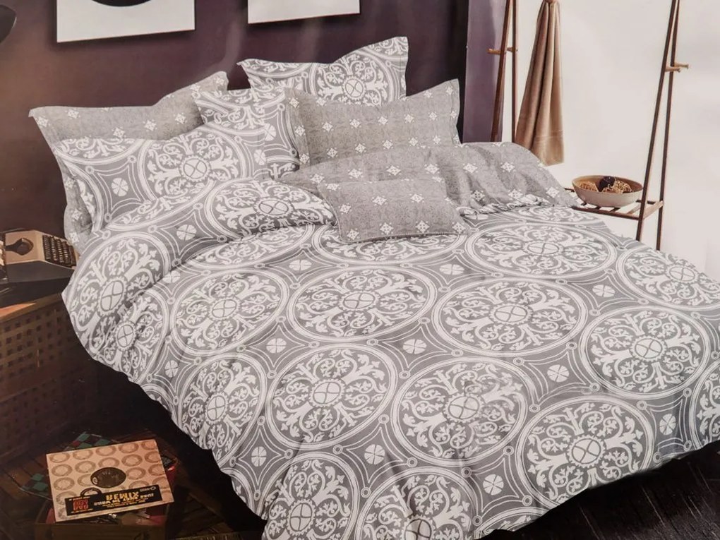 Lenjerie de pat din bumbac Culoare gri, INDICUS + fata de perna 40 x 50 cm gratuit