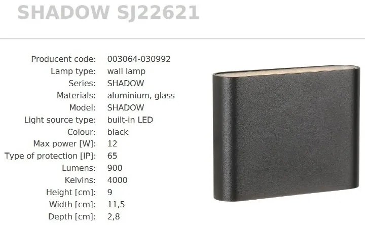 Aplica de perete Exterior, Protectie IP65, LED SHADOW