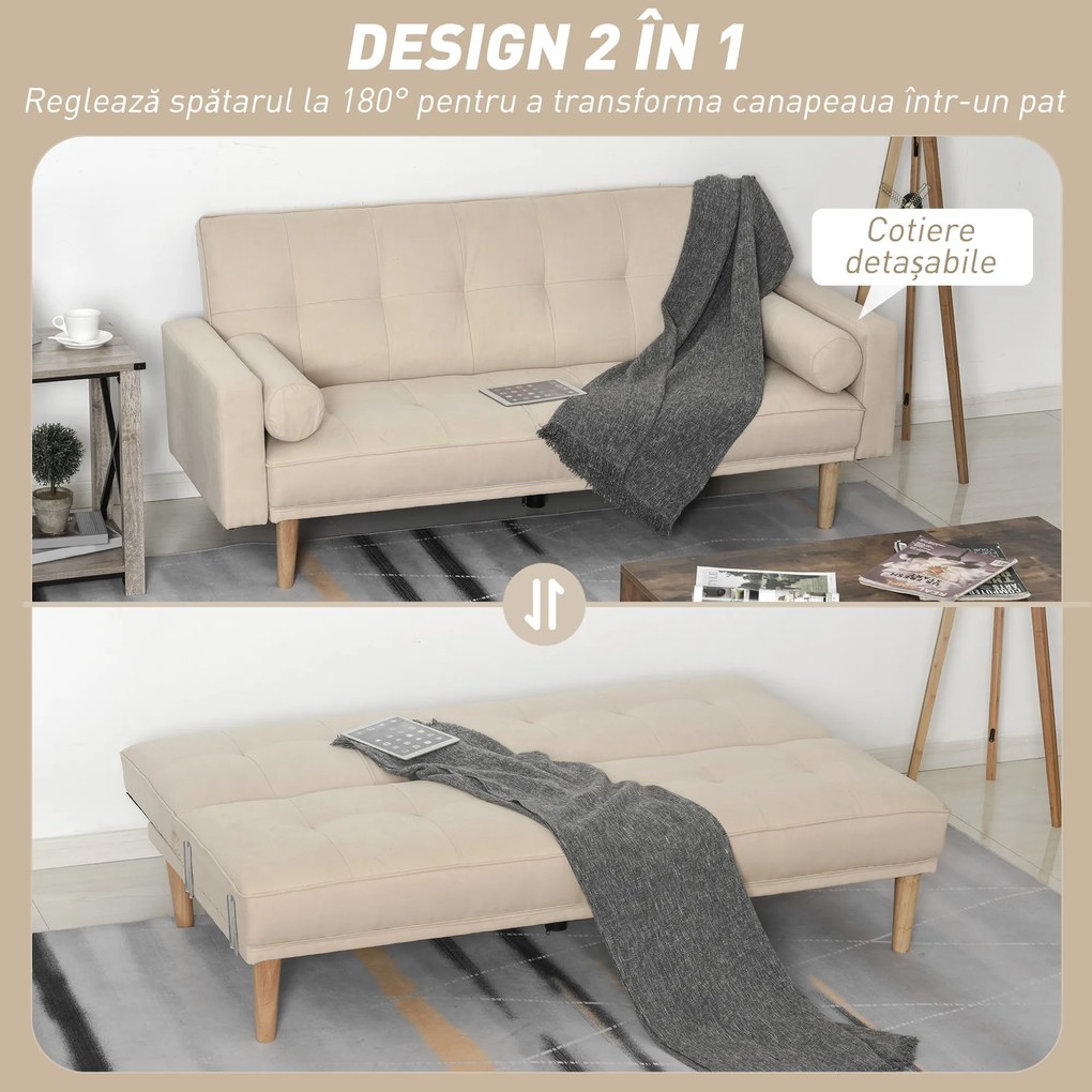 HOMCOM 2-in-1 canapea extensibila 3 locuri, 186 x 84 x 85cm | Aosom Romania