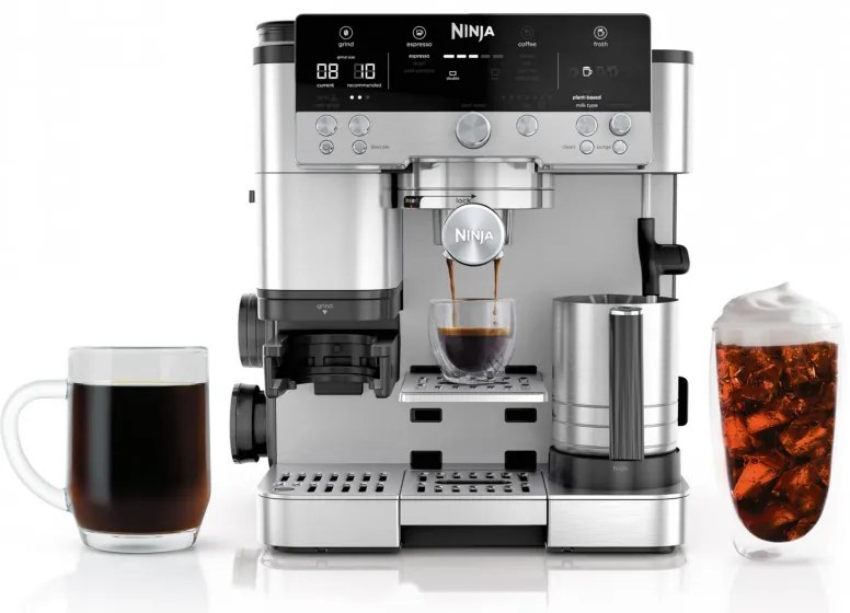 Espressor automat 3in1 Ninja Luxe Café Premier ES601, 1650W, 15 bar, 2 L, Barista Assist, Spumare fara contact, Rasnita incorporata, 4 moduri, 3 setari temperatura, Inox/Negru