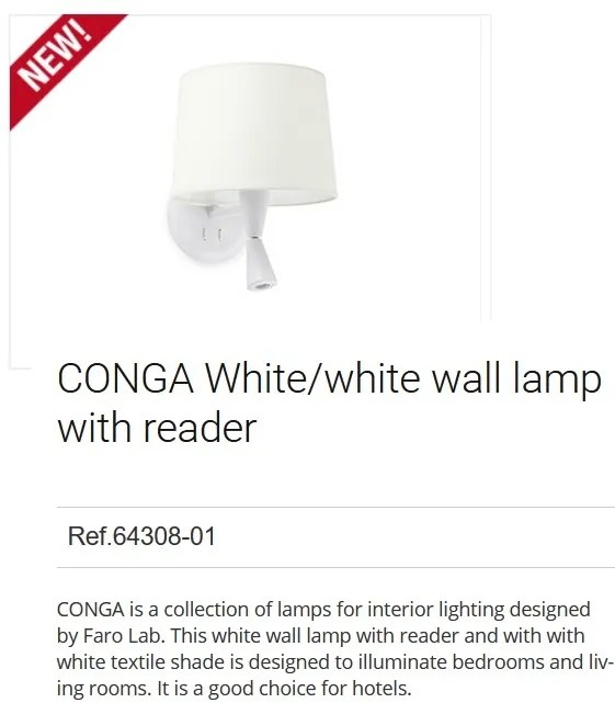 Aplica cu reader LED eleganta design modern CONGA alba 64308-01