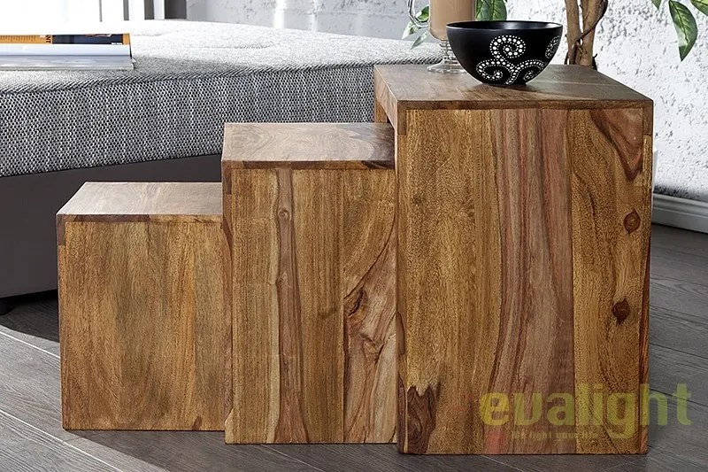 Set de 3 masute din lemn de trandafir Sheesham Madeira A-20596 VC