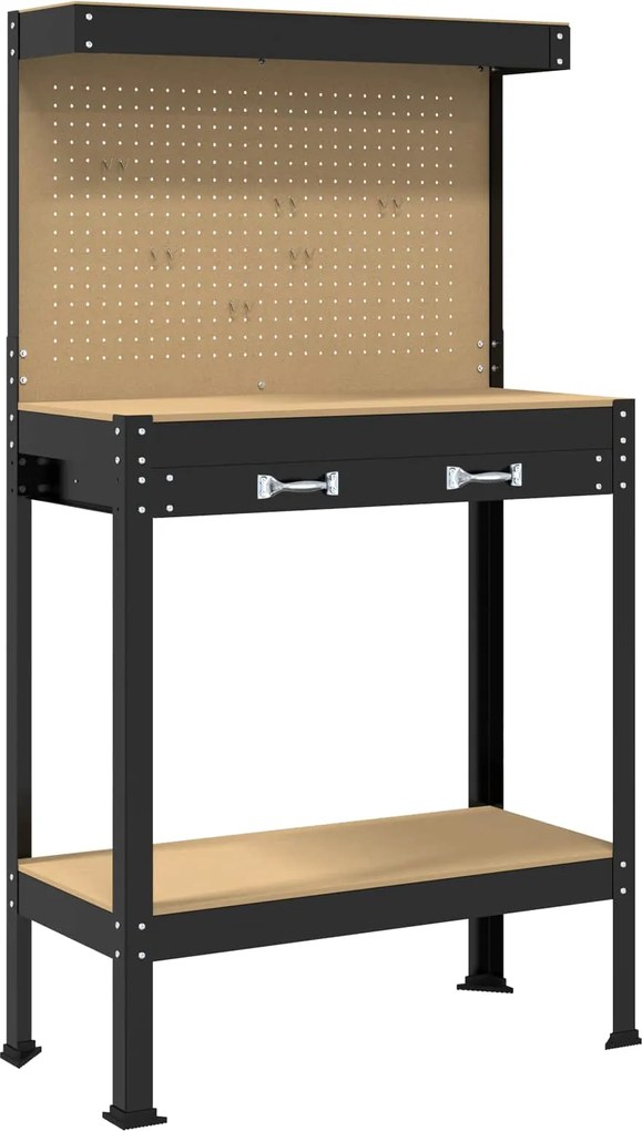 vidaXL Banc de lucru Negru 81 x 41 x 145 cm Lemn aranjat și metal