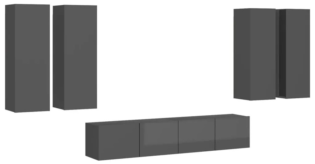 3079520 vidaXL Set de dulapuri TV, 6 piese, gri extralucios, lemn prelucrat