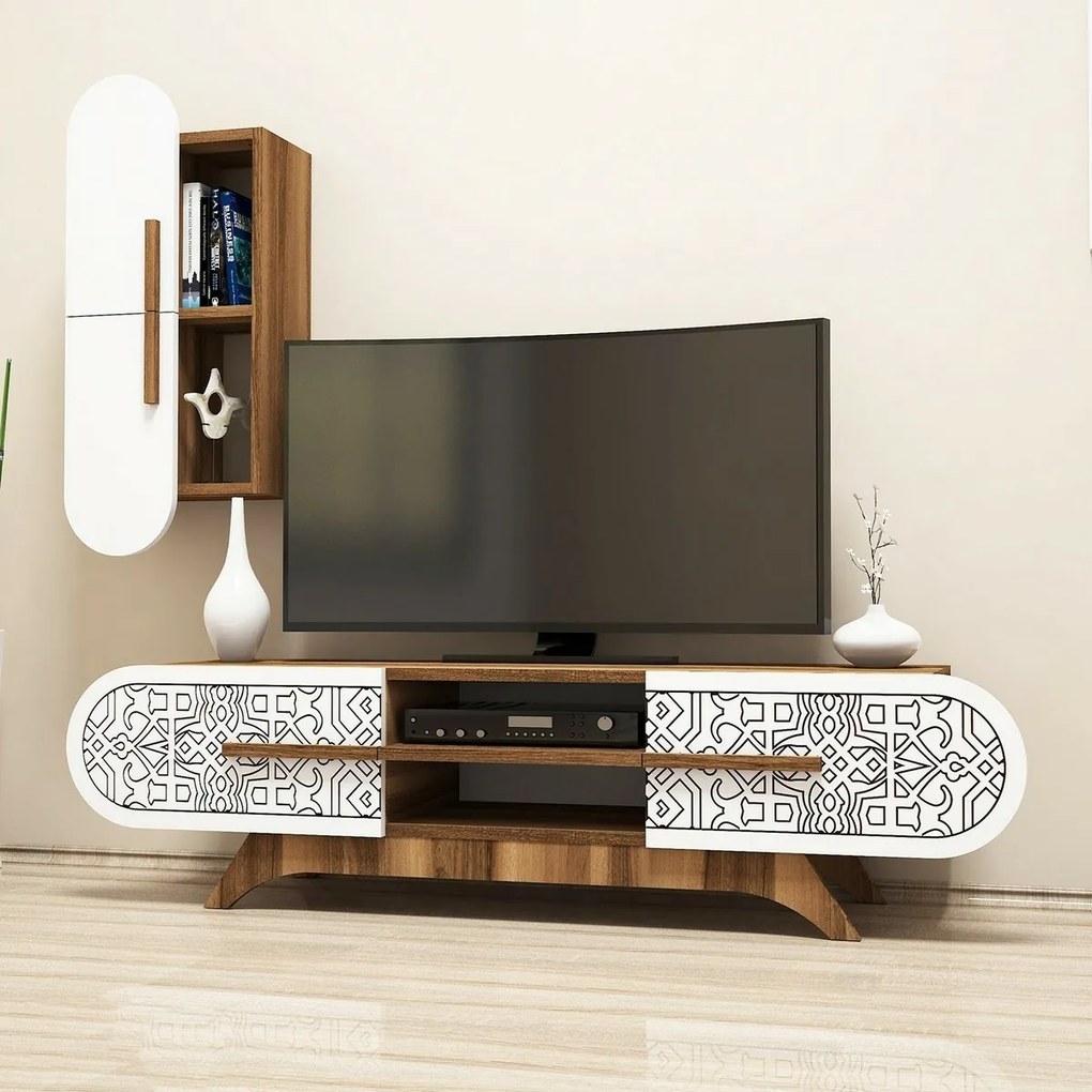 Măsuță TV cu dulap Defne White and Walnut