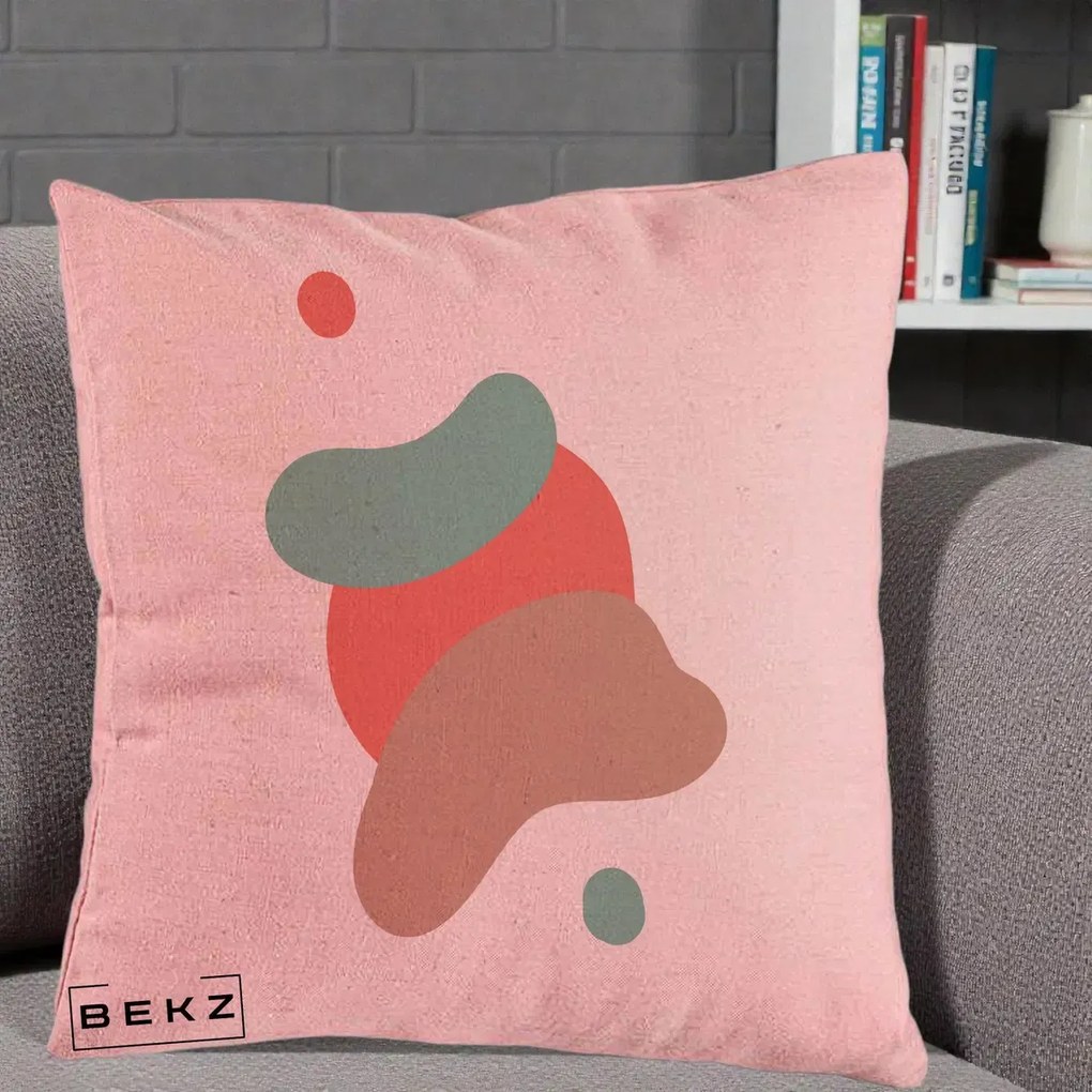 Perna Decorativa Abstract Forme Fluide Coral, 40x40 cm, Roz, Husa Detasabila, Perna Inclusa, BEKZ®