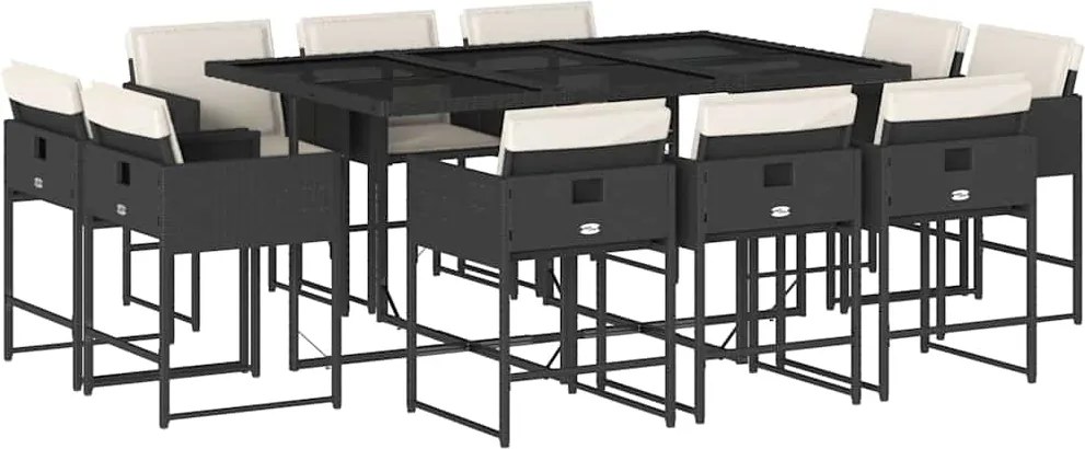 vidaXL Set mobilier de exterior cu perne, 11 piese, negru, poliratan