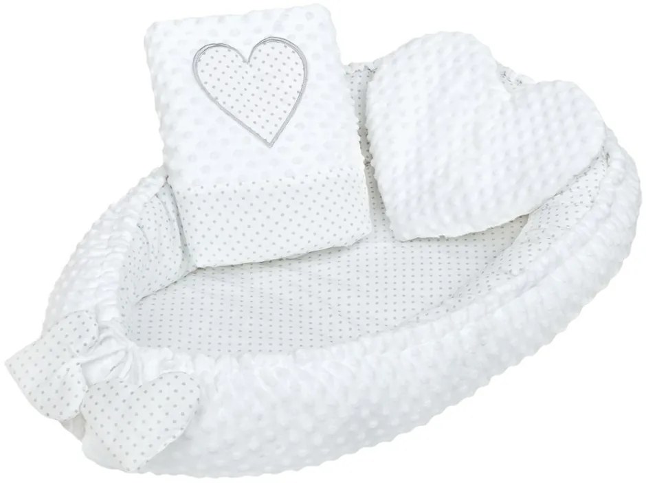 New Baby Cuib de lux cu pernă și pătură din MinkyHeart, alb