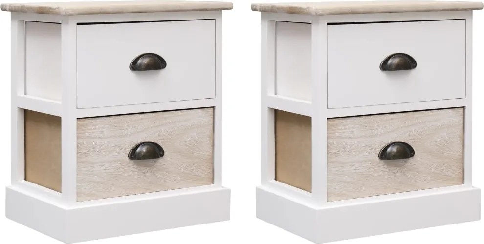 vidaXL Noptiere, 2 buc., alb & natural, 38x28x45 cm, lemn paulownia