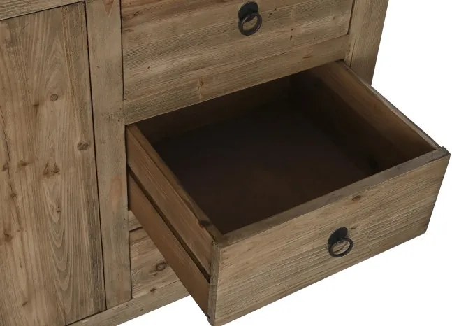 Bufet din lemn reciclat, natur, cu 2 uși, 6 sertare și încuietoare cu cheie, aspect rustic, finisaj natural, 85 x 180 x 45 cm, „Étable”