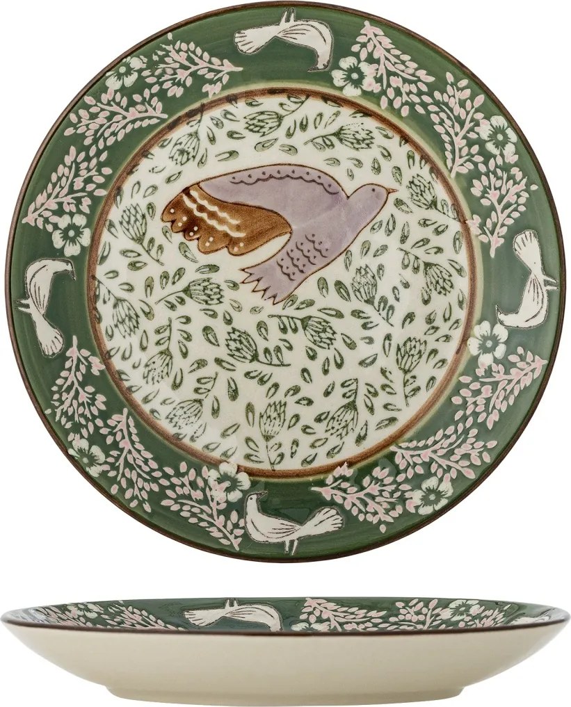 Farfurie din ceramică cu păsări și motive florale pictate manual, 16×2 cm, „Hezha"