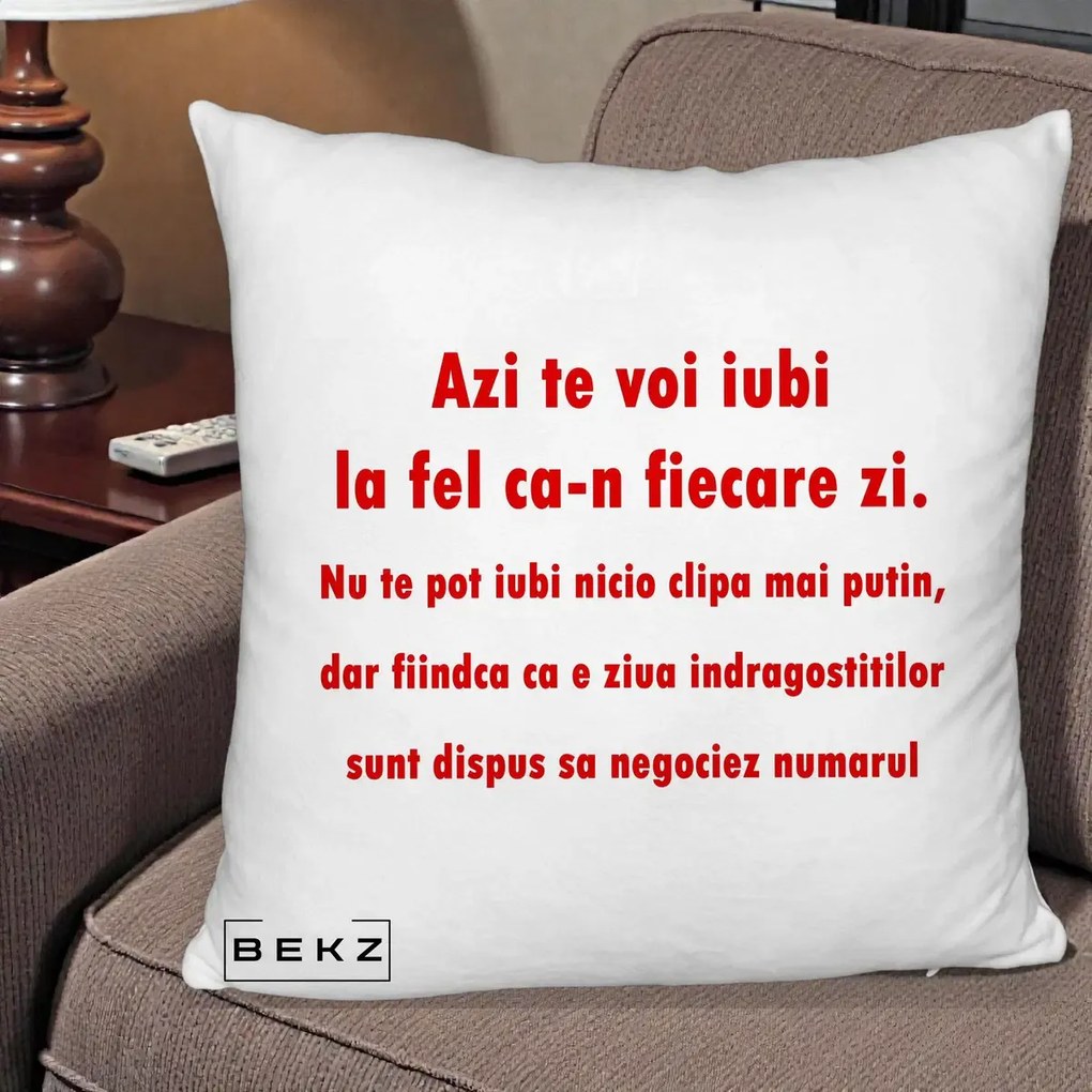 Cadou pentru Iubita - Perna Personalizata Azi Te Voi Iubi, 40x40 cm, Alb Pufos, Husa Detasabila, Perna Inclusa, BEKZ®