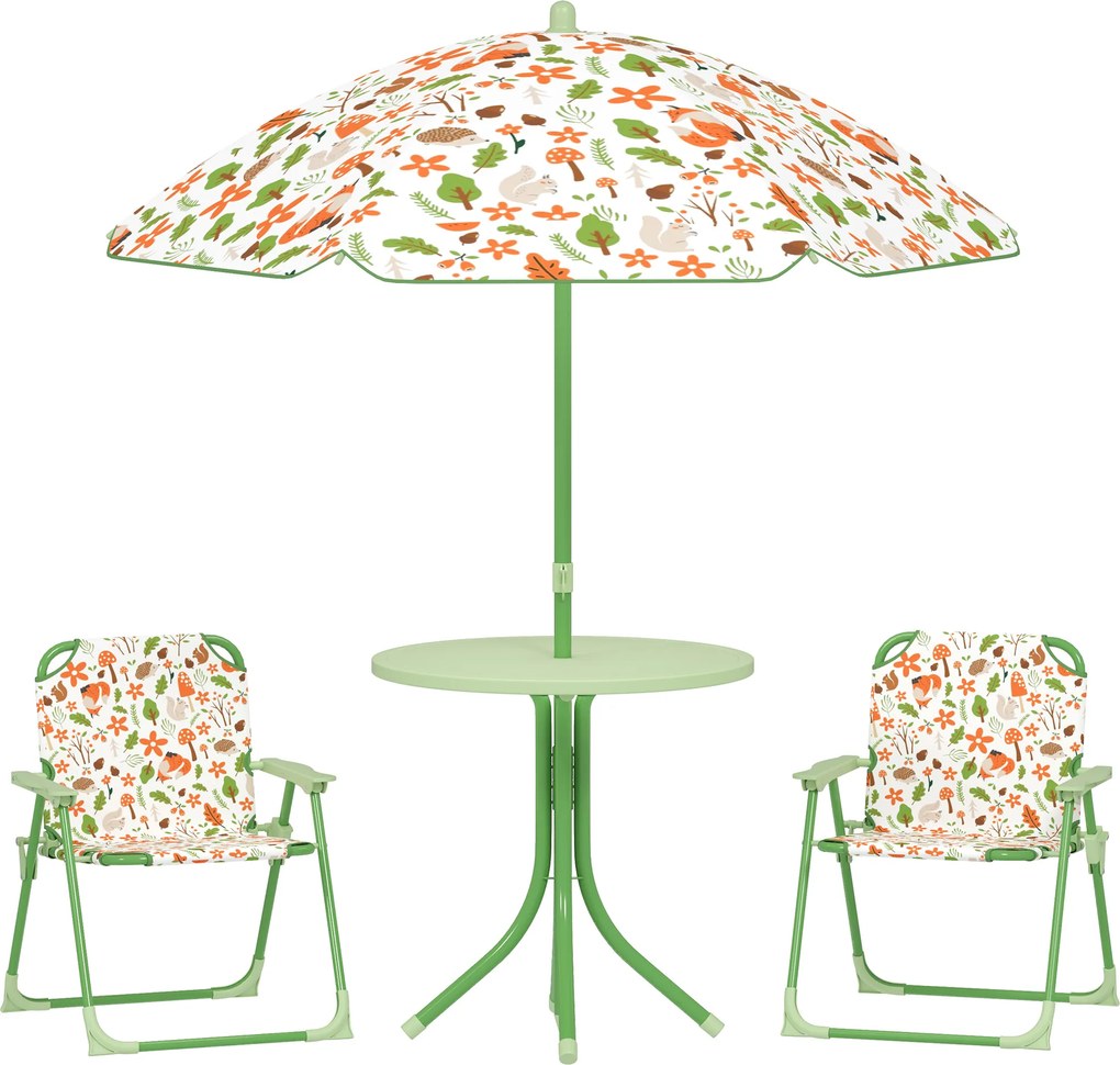 AIYAPLAY Set de Mobilier de Grădină din 4 Piese cu Masă, Scaune și Umbrelă de Soare Reglabilă, 50xΦ49,5 cm, Verde | Aosom Romania