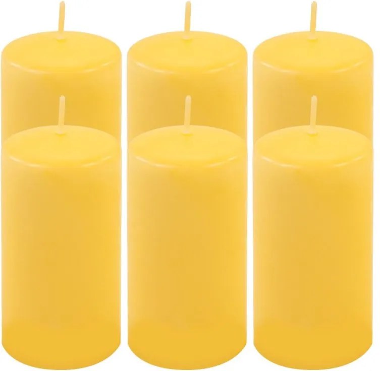 Set lumânări pilon, 11,5 cm, Ø 6 cm, galben, 6 bucăți