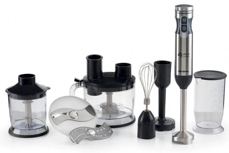 Resigilat: Set blender, mixer, tocator 7in1 Ariete 4 BLADES 0898/11, 1000W, 10 viteze, 7 functii, Turbo, Negru/Inox