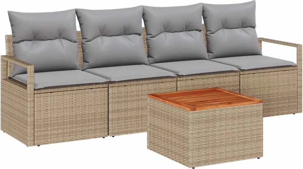 vidaXL Set de canapele pentru grădină cu pernă 5 pcs Bej poliratan