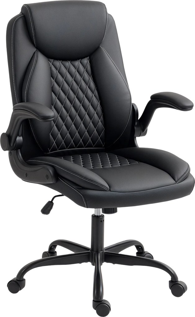 HOMCOM Scaun de birou, scaun ergonomic cu cotiere rabatabile, înălțime reglabilă, funcție de balans, negru | Aosom Romania