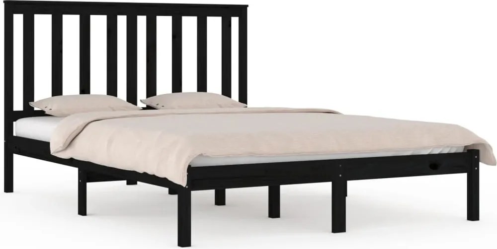 vidaXL Cadru de pat, negru, 140x190 cm, lemn masiv de pin