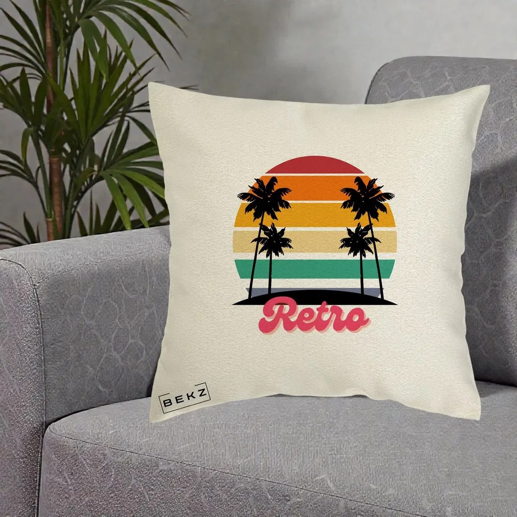 Perna Decorativa Retro Sunset Palmieri, 40x40 cm, Ecru, Husa Detasabila, Perna Inclusa, BEKZ®