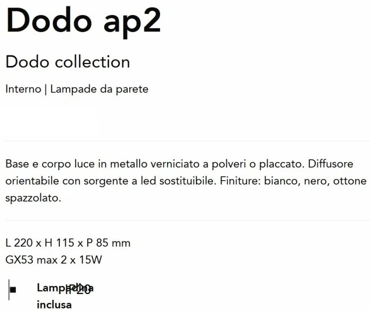 Aplica cu 2 Spoturi stil modern minimalist Dodo ap2 alama